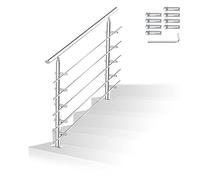Randaco Rampe d'escalier en acier inoxydable pour l'intérieur et l'extérieur, balustrade pour balcon, parapet, escaliers, entrée de maison, (100 cm, 5 barres transversales)