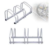Randaco Râtelier Range vélo, Lot de 2 béquilles pour 3 vélos, béquille pour vélo, support de sol en acier galvanisé pour montage au sol et au mur, 26 x 70,5 x 32 cm, argenté