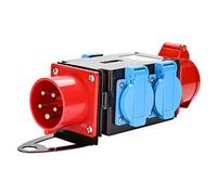 Randaco Répartiteur de courant fort CEE 400 V/16 A + 3 prises de 230 V avec contacts de protection 5 broches IP44 avec couvercles de sécurité pour chantier