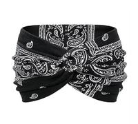 Randal Lot de 3 bandeaux larges élastiques croisés pour femme, imprimé cachemire et léopard, évacuation de la transpiration, yoga, course à pied, entraînement