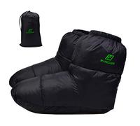 RANDDER Down Booties Warm Socks for Men & Women - Ultralight Sleeping Sock for Camp, Backpacking - Soft & Cozy Camping Sleeping Bag Tent Down Slippers Foot Warmer(Black/Large)