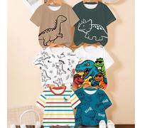 RANDOM 6PCS ENVOI 3PCS Boîte Aveugle T-shirt à Manches Courtes Imprimé Dinosaure Nouveau Été Garçons Motif Mignon Plein de Vitalité, Mode Décontractée Polyvalente. Créez un Look d'Été Vivant Convenant