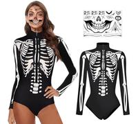 Randomgo Combinaison Squelette pour Femme, Deguisement Halloween Squelette Femme, Costume Tete dia de los Muertos, pour Costume Halloween Carnaval Dress Up Party Rôle Jouer (S)