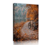 Randonnée à vélo Paysage Toile Art mural Automne Bord de lac Chemin de montagne Impressions sur toile Salle de conférence Décor photos Paysage de campagne Décor mural 65x98cm Cadre intérieur