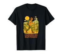 Randonnée et nature. Chemin de Santiago dans un style vintage. T-Shirt