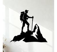 randonneur gravissant la silhouette du sommet d'une montagne Stickers muraux 41x48.1cm Peinture murale artistique Noir