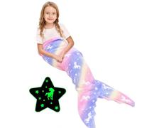 Ranedo Couverture Queue de sirène, Couverture Licorne phosphorescente, Plaid Doux en Flanelle Toutes Saisons, Cadeau d'anniversaire pour Filles et Enfants, 110 cm x 45 cm, Violet