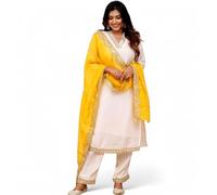 Rangamahl Indian's Beautiful Heavy Kurti Pant & Dupatta Set with Heavy Banana Cotton Silk Embroidered | Traditional Wear, ecru, X-Large