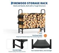 Range bûche 1,2 m , Serre bûche en métal, Support bois de chauffage pour cheminée et extérieur avec filet en tissu