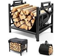 Range Buche Interieur Bois de Stockage 600D Oxford Métal Serviteur Cheminée | Porte Bûches de Cheminée pour Cheminée Intérieur Extérieur Multi Accessoires 41.5x31.5x45CM Noir