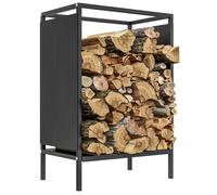Range bûche interieur Outsunny porte bûche support de bois de chauffage pour intérieur extérieur en acier, 44 x 28 x 65 cm, noir