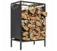 Range bûche interieur porte bûche de cheminée support de bois de chauffage pour intérieur extérieur 44x28x65 cm noir