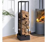 Range bûche intérieur vertical en acier noir avec tiroir