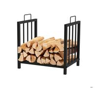 Range-Bûches d'Intérieur Kekai Handle 43x33x45 cm Structure en Acier Galvanisé avec Poignées et Support Inférieur, Couleur Noir