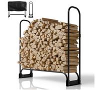 Juskys range-bûches M - 130x117x36 cm - noir, support à bois de chauffage en acier avec housse Oxford, abri à bois pour extérieur & terrasse, charge 200 kg