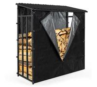 Range-bûches extérieur TERRE JARDIN 185 x 190 cm avec housse de protection - capacité 3 stères - acier galvanisé noir