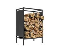 Range-bûches intérieur extérieur sur pied - porte bûches style industriel - dim. 44L x 28l x 65H cm - acier noir