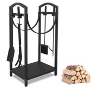 Range-bûches métal demi-lune avec outils de cheminée - Support bois robuste intérieur extérieur