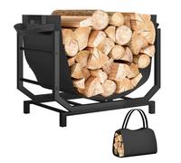 Outsunny Range-bûches porte buche avec sac de transport, support à bois de chauffage avec poignées, charge 20 kg, pour intérieure, en métal robuste, 53 x 33 x 43 cm, noir