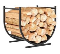 Outsunny Range-bûches porte buche de cheminée, support à bois de chauffage incurvé robust, paniers à bois pour intérieur et extérieur, charge 20 kg, cadre en métal, 43 x 33 x 38 cm, noir