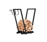 Outsunny Range-bûches porte bûche range bois de chauffage en acier design trapézoïdal avec 2 crochets et étagère inférieure pour intérieur et extérieur 45 x 32 x 58 cm noir