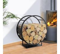 Range bûches rond avec étagère en acier noir