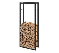 [en.casa] Range-Bûches pour Usage Intérieur Extérieur Porte-Bûches Design Support Rangement Bois de Chauffage Acier Laqué 60 x 25 x 150 cm Noir