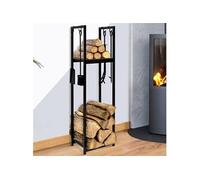 Range bûches vertical 1 étagère avec accessoires en acier noir 112 CM