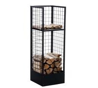 Range bûches vertical 40x40x120 en metal noir avec tablette - Rangement bois de chauffage design 10_0009030