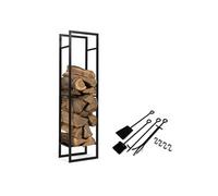 IDMarket - Range bûches Vertical Acier Noir avec étagère et Accessoires H. 170 cm pour cheminée