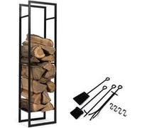 IDMarket - Range bûches Vertical Acier Noir avec étagère et Accessoires H. 170 cm pour cheminée