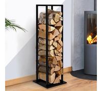Range bûches vertical acier noir avec étagère H.112 CM pour cheminée