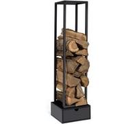 IDMarket - Range-bûches vertical en acier noir H. 125 cm avec tiroir pour cheminée