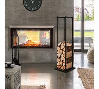 Range bûches vertical acier noir intérieur/extérieur support bois 33x33x115 cm