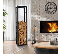 Range bûches vertical acier noir intérieur/extérieur support bois 40x25x150 cm