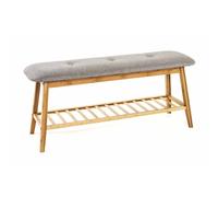 HAKU Banc bambou – Gris, revêtement tissu – L100×H44×P30 cm – Style bohème