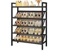 Range Chaussures Étroit, Étagère À Chaussures Inclinable Moderne Avec Étagère Supérieure, Porte Chaussure En Métal Peu Encombrante for Derrière Les Portes, Entrées, Couloirs, Placards, Dortoirs(Black,