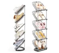 Range-chaussures incliné gain de place 45° - 5 étagères - Lot de 1 | Rangement chaussures étroit, adapté à tous types, autoportant et haut. Idéal derrière porte, coins d'entrée ou placards