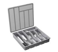 Range Couvert, Range-couvert avec Couvercle, Boîte de Rangement Couverts pour Tiroir Cuisine et Comptoir, Organisateur en Plastique, 6 Compartiments - Cuillère Fourchette Couteaux Grand Noir (Grizzly)