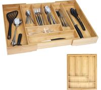 Range-couverts HWC-B20, insert de tiroir Rangement pour vaisselle, bambou variable 35-58x45cm