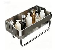 Range-douche à Ventouse,Panier De Rangement Mural Avec Trous De Drainage,Panier de Douche à Ventouse avec Crochets et Barre Porte-Serviette - pour Maison Cuisine Appartement Dortoir et Balcon