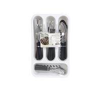 Range ménagère blanc avec 16 pièces en inox manches noirs en plastique - -