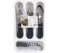 Range ménagère blanc avec 16 pièces en inox manches noirs en plastique - - ALTOBUY Noir