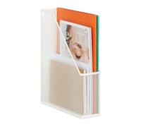 Relaxdays Range-revues en métal, Format A4, HxLxP : 31,5x7x25 cm, Porte-Magazines, Design Maille, Bureau, Maison, Blanc