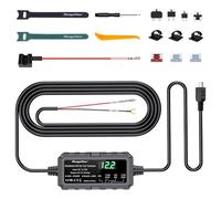 Range Tour Hardwire Kit Mini USB avec Écran LED, 12V-32V à 5V 3A 4m 2-Core Câble Rigide Kit Protection Ajustable de Basse Tension Câble Surveillance de Stationnement 24H avec Fusible 4 Type Adaptateur