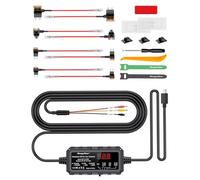 Range Tour Hardwire Kit USB-C avec Écran LED, 12V-32V à 5V 3A 4m 3-Core Câble Rigide Kit Protection Ajustable de Basse Tension Câble Surveillance de Stationnement 24H avec Fusible, 4 Type Adaptateurs