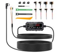 Range Tour Kit de câbles pour caméra embarquée avec LED et protection basse | 12-30 V à 5 V 3 A (convient à 1 A-2 A), 4 m / 13ft, mode stationnement 24 h, 8 adaptateurs de fusible
