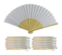 Rangebow PHF06-Blanc-Lot de 10 Feuilles de Papier Main Fan de Gros Élégant Bambou Cadeau Mariage faveur de la Cage Thoracique
