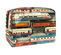 Rangée de trains sur la gare Trousse de maquillage pour femme, trousse de toilette de voyage, grande trousse de maquillage en PVC pratique avec fermeture éclair, multicolore,