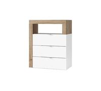 AltoBuy Arturo - Rangement 3 tiroirs 64cm Blanc laqué et Aspect Bois Finition Cadiz